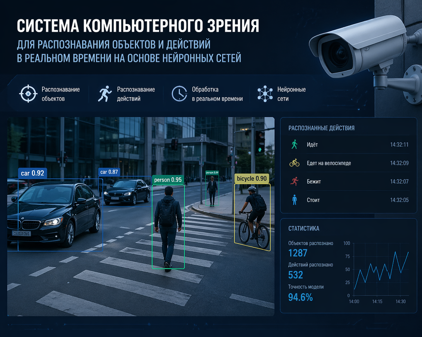 Система компьютерного зрения для распознавания объектов и действий в реальном времени на основе нейронных сетей